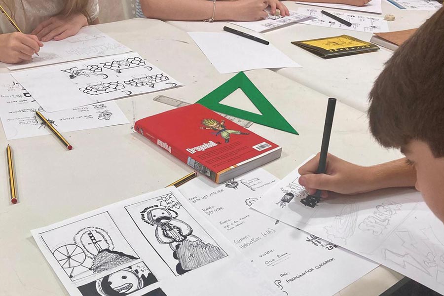 niños en curso ilustración, comic y manga
